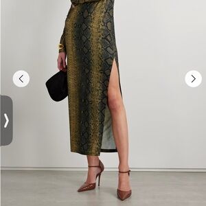 Norma Kamali Green and Brown Snake Print Maxi Skirt